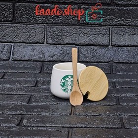 تصویر ماگ درب چوبی استارباکس Starbucks wooden lid mug