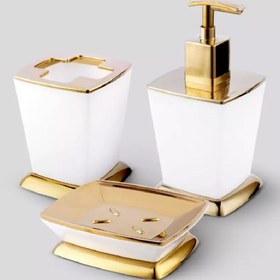 تصویر سرویس دستشویی پنج پارچه سفید طلایی سمفونی مدلی الیکا Samfony toilet set