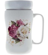 تصویر ماگ دردار سرامیکی سفید طرح گل Vintage 