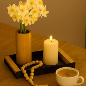 تصویر سینی فلزی مستطیل با دسته چوبی 