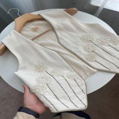 تصویر جلیقه جواهر دوزی دست بافت پنبه ای مروارید 