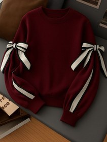 تصویر سویشرت زنانه پاپیونی فری سایز داخل کرکی رنگ مشکی 