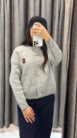 تصویر بافت دکمه‌دار خرس (کاردیگان) ترندی - زنانه - سبز 