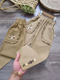 تصویر شلوار کتان گلدوزی - کرم 