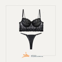 تصویر ست شورت و سوتین گیپوری زنانه هارنس دار مارک ژوبین سایز 80 - یشمی / 80 Set lebaszir gipoory fanardar Joubin brand