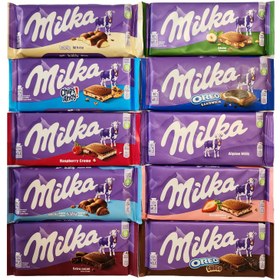 تصویر شکلات تخته‌ای میلکا در 10 طعم مختلف، بسته 10 عددی Milka Chocolate bar, 10 in 1