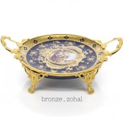 تصویر شیرینی‌خوری برنزی سرمه‌ای طرح ظریف | چینی درجه‌یک و آبکاری طلایی – برنز زحل 