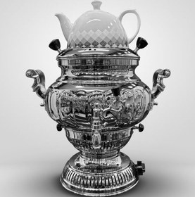 تصویر سماور گازی سیلور مدل ویکتوریا آیینه ای پایه گرد ۸لیتر Samovar silver