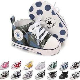 تصویر Sakuracan Baby Shoes Boys Girls Toddler High-Top Ankle Canvas Sneakers Soft Sole Newborn Infant First Walkers Crib Shoes 