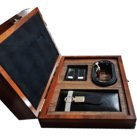 تصویر ست هدیه مردانه جعبه چوبی اعلای صندوقی قفل‌دار کد ۷۸۰ - مشکی Men's gift set wooden box top box locked code 780