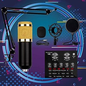 تصویر Condenser Microphone Kit, Recording Set, Live Sound Card with Effects And Voice Changer, Mini Sound Mixer Board with Multiple Sound Effects for Podcasts, Recording 