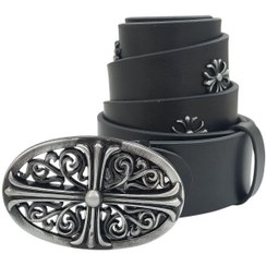 تصویر کمربند چرمی مشکی سگک کروم هارتز عرض ۴ طول ۱۱۵ 