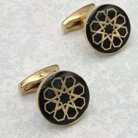 تصویر دکمه سرآستین هندسی براق 