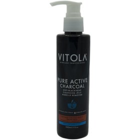 تصویر ژل شستشوی صورت و پاک کننده آرایش زغالی ویتولا 200 میل Vitola charcoal face wash gel and makeup remover 200ml