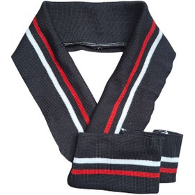 تصویر کشبافت آماده کاپشنی مشکی با نوار سفیدقرمز