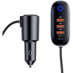 تصویر شارژر فندکی یو اس بی و تایپ سی فست شارژ یوسامز USAMS US-CC161 156W 4 USB Ports Extension Fast Car Charger 