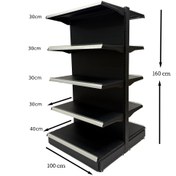 تصویر قفسه فروشگاهی دو طرفه 5 طبقه (30*4+40*1) ارتفاع 160 سانتیمتر 