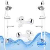 تصویر ست ۴ عددی دوش حمام با علم یونیورست یونیکا شیرآلات برند آیدا صنعت مدل قهرمان | سفید کروم براق 