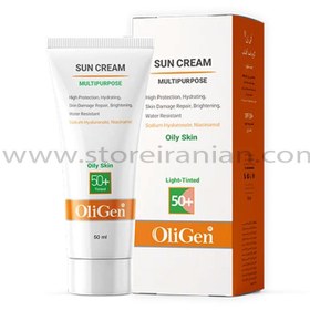 تصویر کرم ضد آفتاب رنگی روشن پوست های چرب الی ژن SPF50 حجم 50 میلی لیتر Oligen Oily Skin Light Tinted Sunscreen Cream SPF50