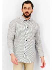 تصویر پیراهن مردانه با فیت بزرگ و آستین بلند راه راه، ترکیب سفید برند jack & jones 