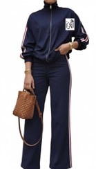 تصویر ست بامبر و شلوار زنانه مخمل سورمه ای 