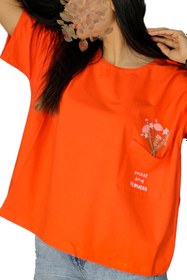 تصویر تی شرت آستین کوتاه یقه گرد جیب دار زنانه-کد2007 