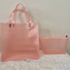 تصویر کیف دو قلو طلقی به همراه کیف لوازم آرایش 