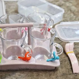 تصویر سرویس چایخوری مسافرتی ۶ نفره لیمون - صورتی کرپ 