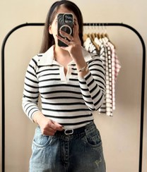 تصویر بلوز یقه دار راه راه 