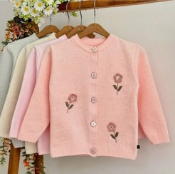تصویر ژاکت بافتنی دکمه دار طرح گل سیبافت سایز ۵۰ گلبهی 