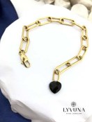 تصویر دستنبد زنجیر با قلب مشکی 