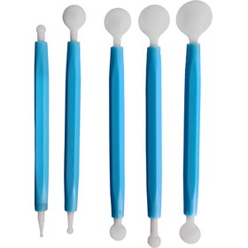 تصویر ابزار فوندانت گلسازی و سفالگری مدل سمبه پلاستیکی مجموعه 5 عددی 