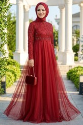 تصویر لباس Neva Style مجلسی شب حجاب دوزی منجوق دوزی 9160BR اورجینال 