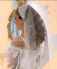 تصویر تور سر عروس، تور سر عربی، تور سر کارشده،اکسسوری عروس 
