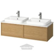 تصویر روشویی/حوضچه/شیرآلات ایکیا مدل IKEA ÄNGSJÖN / BACKSJÖN رنگ جلوه مرمر سفید/تخته برگدار 