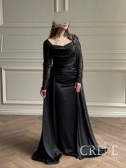 تصویر لباس مجلسی زنانه ماکسی یقه دلبری آستین دار یکتا 