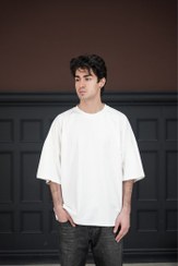 تصویر تیشرت مردانه بیسیک کپ باکسی ماکان سفید صد درصد پنبه 