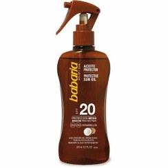 تصویر اسپری روغن برنز کننده SPF 20 باباریا babaria حاوی عصاره نارگیل حجم 200 میل babaria SUN OIL SPF 20 200 ML