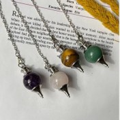 تصویر پاندول ابن سینا سنگ رزکوارتز و آمیتیست و چشم ببر 