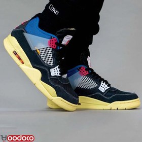 تصویر نایک ایر جردن ۴ یونیون مشکی آبی Nike air jordan 4 union black and blue 