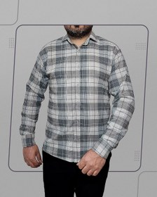 تصویر پیراهن مردانه آستین بلند چهارخانه طوسی مدل 1365 