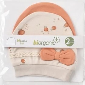 تصویر کلاه گرد نوزادی 2 عددی طرح سیب بی ارگانیک Biorganic 