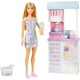 تصویر ست بازی و عروسک فروشنده بستنی باربی برند barbie Barbie Ice Cream Shopkeeper Playset & Doll