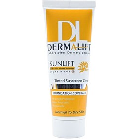 تصویر كرم ضد آفتاب رنگی اس پی اف 50 پوست خشك رنگ روشن 40 میلی لیتر درمالیفت Dermalift Sunlift SPF50 Tined Sunscreen Cream