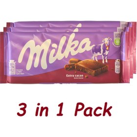 تصویر شکلات تخته‌ای میلکا مدل اکسترا کاکائو، بسته 3 عددی Extra cacao Milka Chocolate bar, 3 in 1