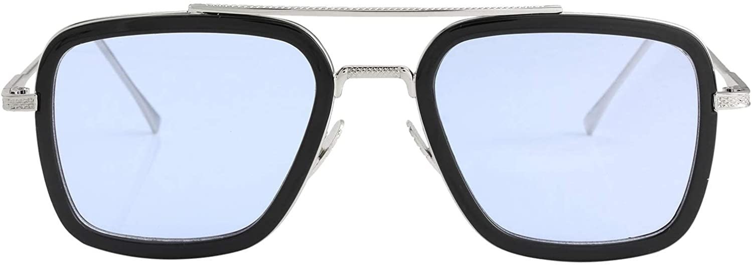 خرید و قیمت Tony Stark Sunglasses for Men Women Iron Man Edith Glasses  Classic Metal Frame Shades A1 Silver Frame Light Blue Lens - Spider Man 56  Millimeters