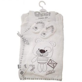 تصویر ست حوله 5 تکه نوزاد طرح خرس نامه بر پاپو Papo Bear & Envelope Papo Bear & Envelope 5 Piece Baby Towel Set