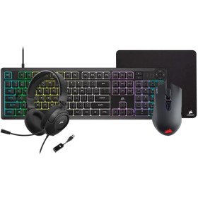 تصویر باندل گیمینگ هدست و کیبورد و ماوس و ماوس پد کورسیر CORSAIR 4 in 1 Gaming Bundle