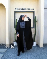 تصویر عبا مجلسی سنتی کرپ عبایی مدل رُز مشکی نجما - مشکی / سایز ا Black Rose Abaya Black Rose Abaya