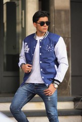 تصویر سویشرت بیسبالی داخل خز رنگ آبی بسیار شیک Baseball Sweatshirt Inside Fur Blue Color Stylish